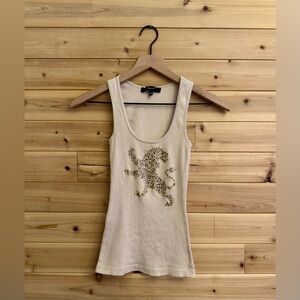 Y2K Express Size XS Dragon Lion Embellished Bedazzled Ribbed Tank Top